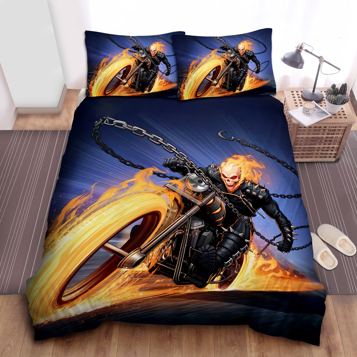 Burning Motorcycle Bed Sheets Spread Comforter Duvet Cover Bedding Set - Unique Anime Apparel for Fans