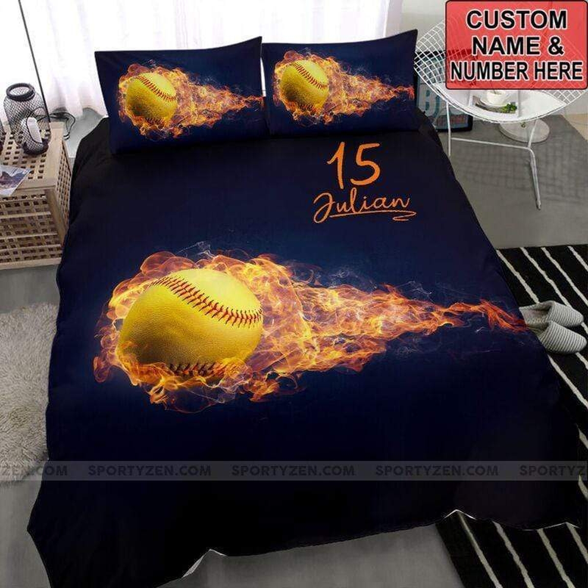 Burning Softball Fire Personalized Custom Name Duvet Cover Bedding Set - Unique Anime Apparel for Fans