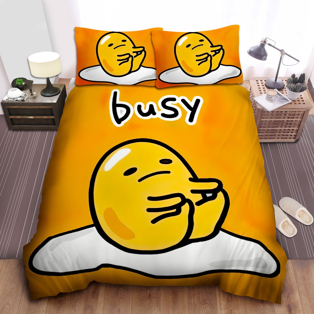 Busy Gudetama Practicing Exercise Bed Sheets Spread Comforter Duvet Cover Bedding Set - Unique Anime Apparel for Fans