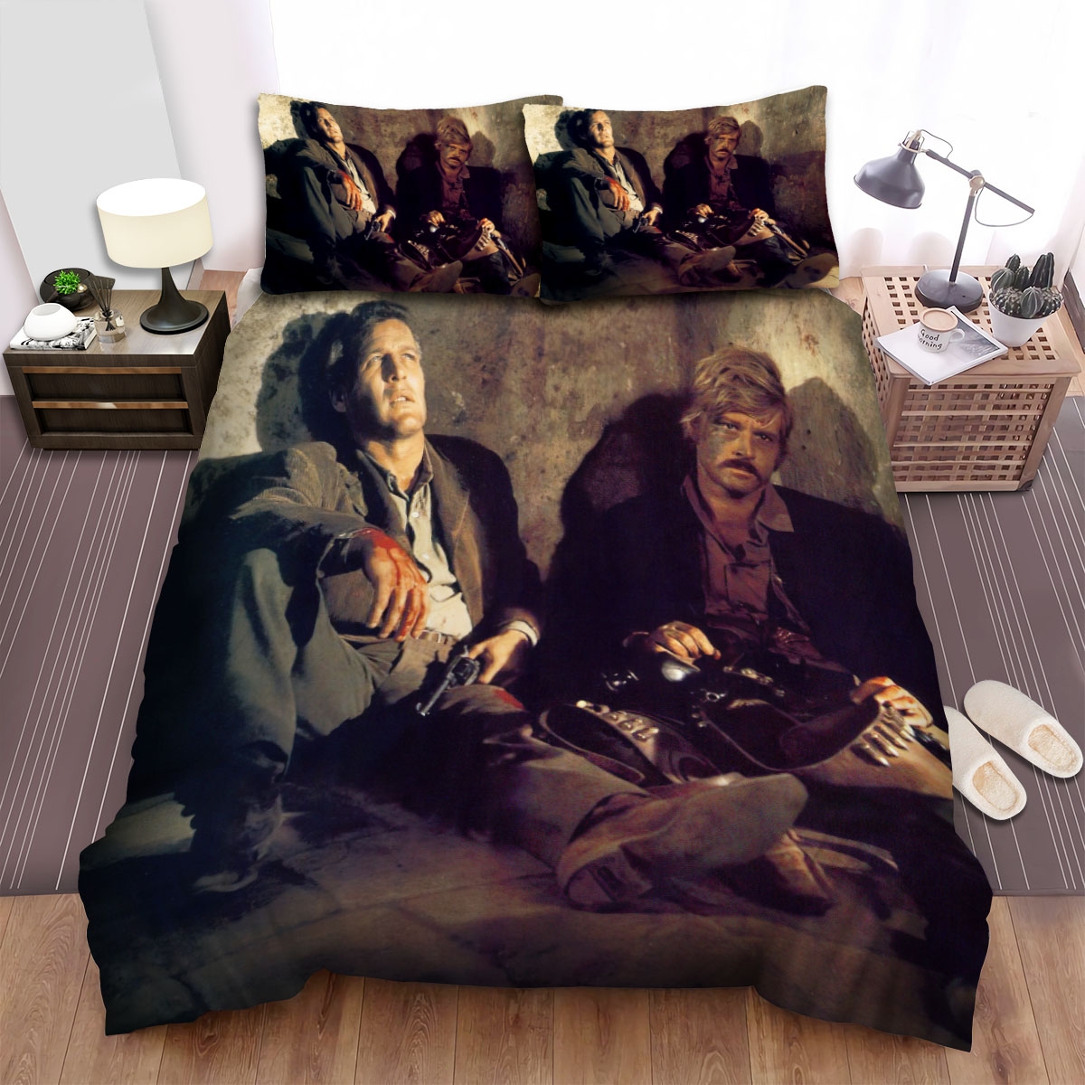 Butch Cassidy And The Sundance Kid (1969) Movie Scene With Two Men Bed Sheets Spread Duvet Cover Bedding Set - Unique Anime Apparel for Fans
