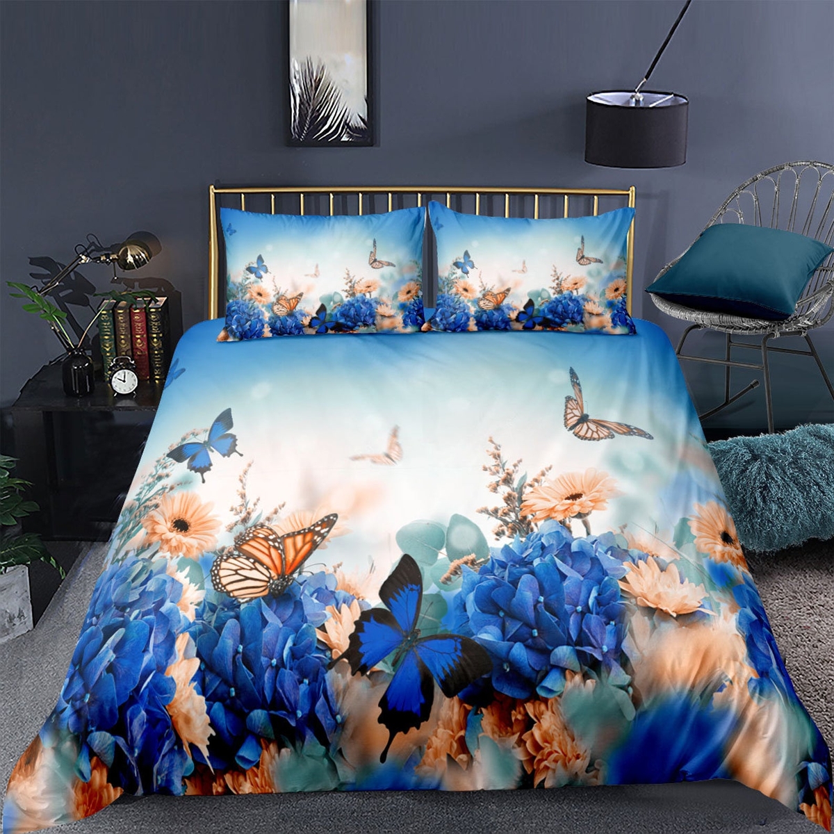 Butterflies In Flower Garden Bed Sheets Duvet Cover Bedding Set - Unique Anime Apparel for Fans