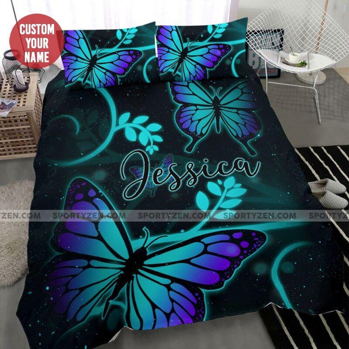 Butterfly Green Light Custom Name Duvet Cover Bedding Set - Unique Anime Apparel for Fans