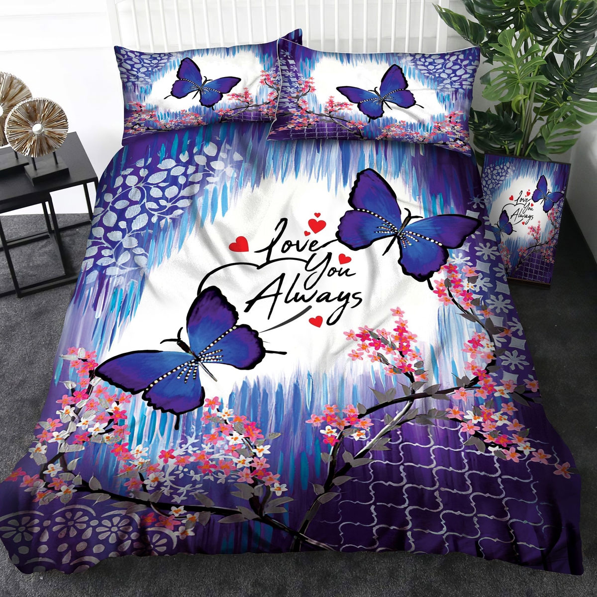 Butterfly Love You Always Bedding Set Bed Sheets Spread Duvet Cover Bedding Set - Unique Anime Apparel for Fans