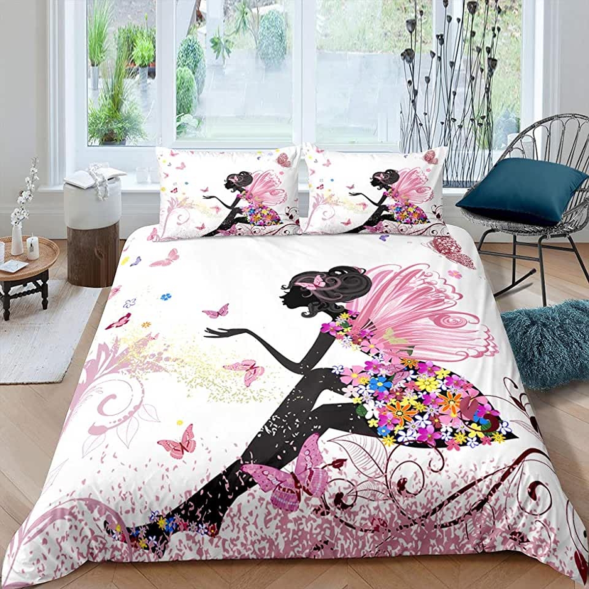 Butterfly With Girl Bed Sheets Duvet Cover Bedding Set - Unique Anime Apparel for Fans