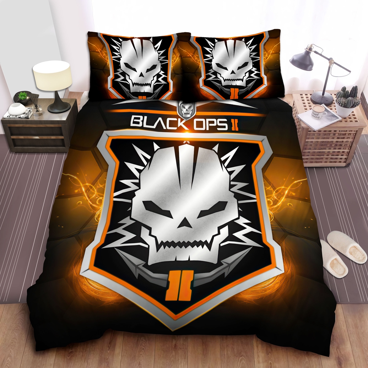 Call Of Duty Black Ops 2 Skull Firebreak Bed Sheets Spread Duvet Cover Bedding Set - Unique Anime Apparel for Fans