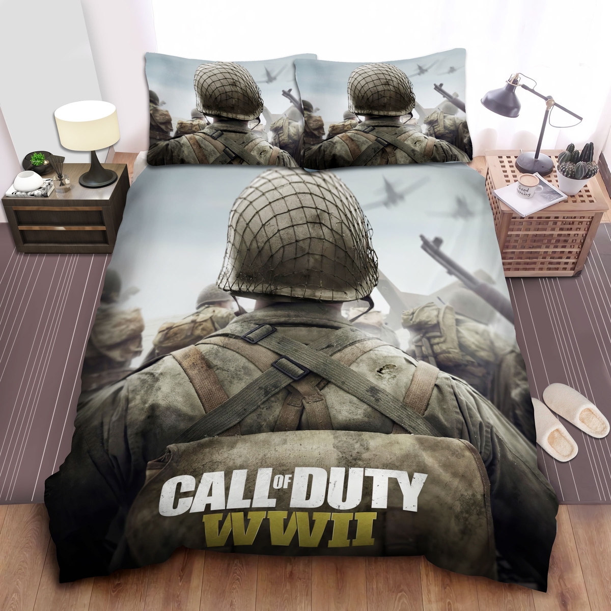 Call Of Duty, On Soldier's Backpack Bed Sheets Spread Comforter Duvet Cover Bedding Set - Unique Anime Apparel for Fans