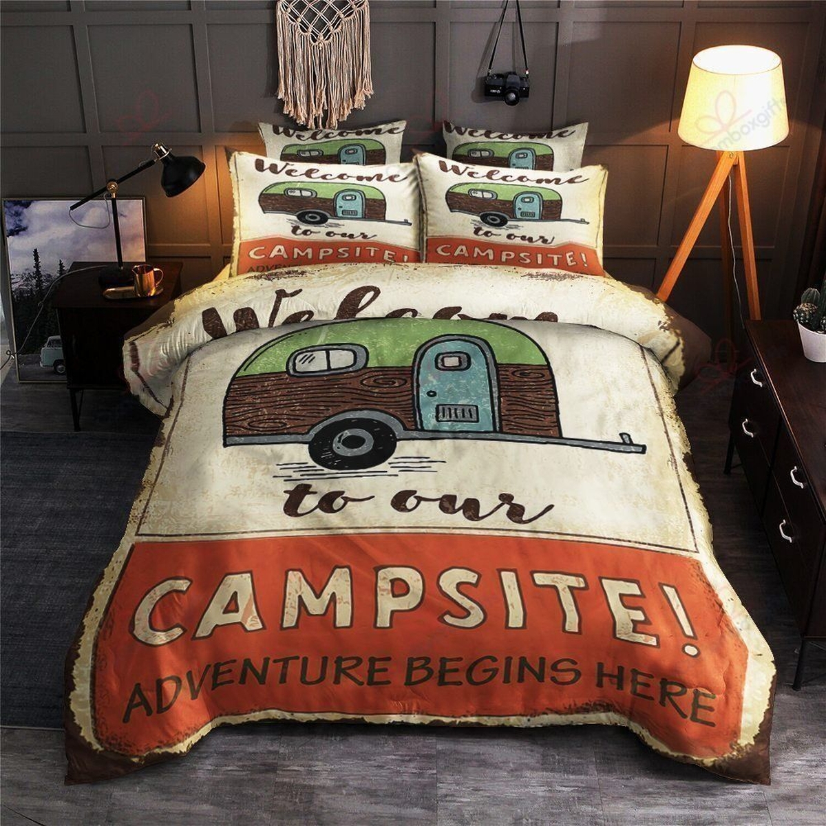 Camper Welcome To Our Campsite Bed Sheets Spread Duvet Cover Bedding Set - Unique Anime Apparel for Fans