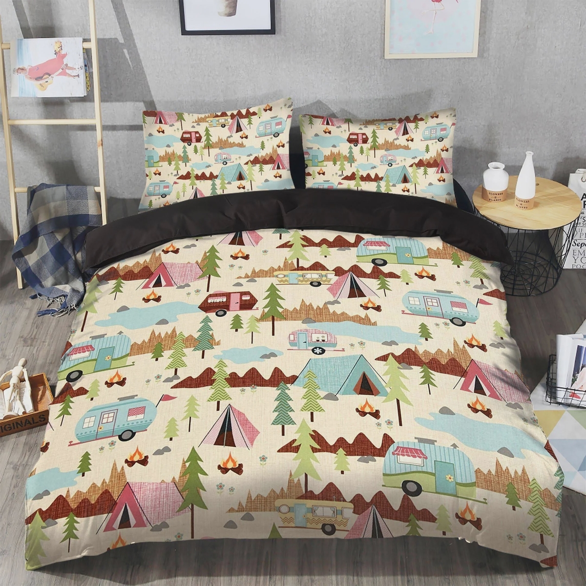 Camping Bed Sheets Spread Duvet Cover Bedding Set - Unique Anime Apparel for Fans