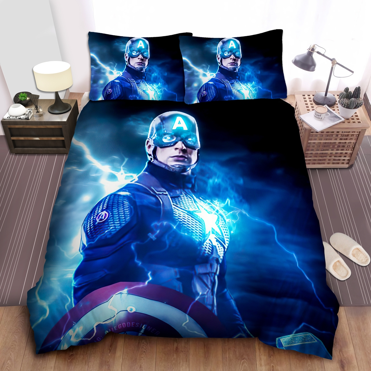 Captain America And Thor's Hammer Bed Sheets Spread Comforter Duvet Cover Bedding Set - Unique Anime Apparel for Fans