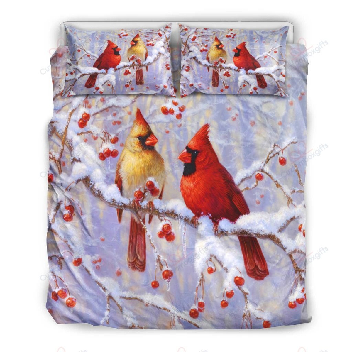 Cardinal In The Winter Bedding Set Bed Sheets Spread Comforter Duvet Cover Bedding Set - Unique Anime Apparel for Fans