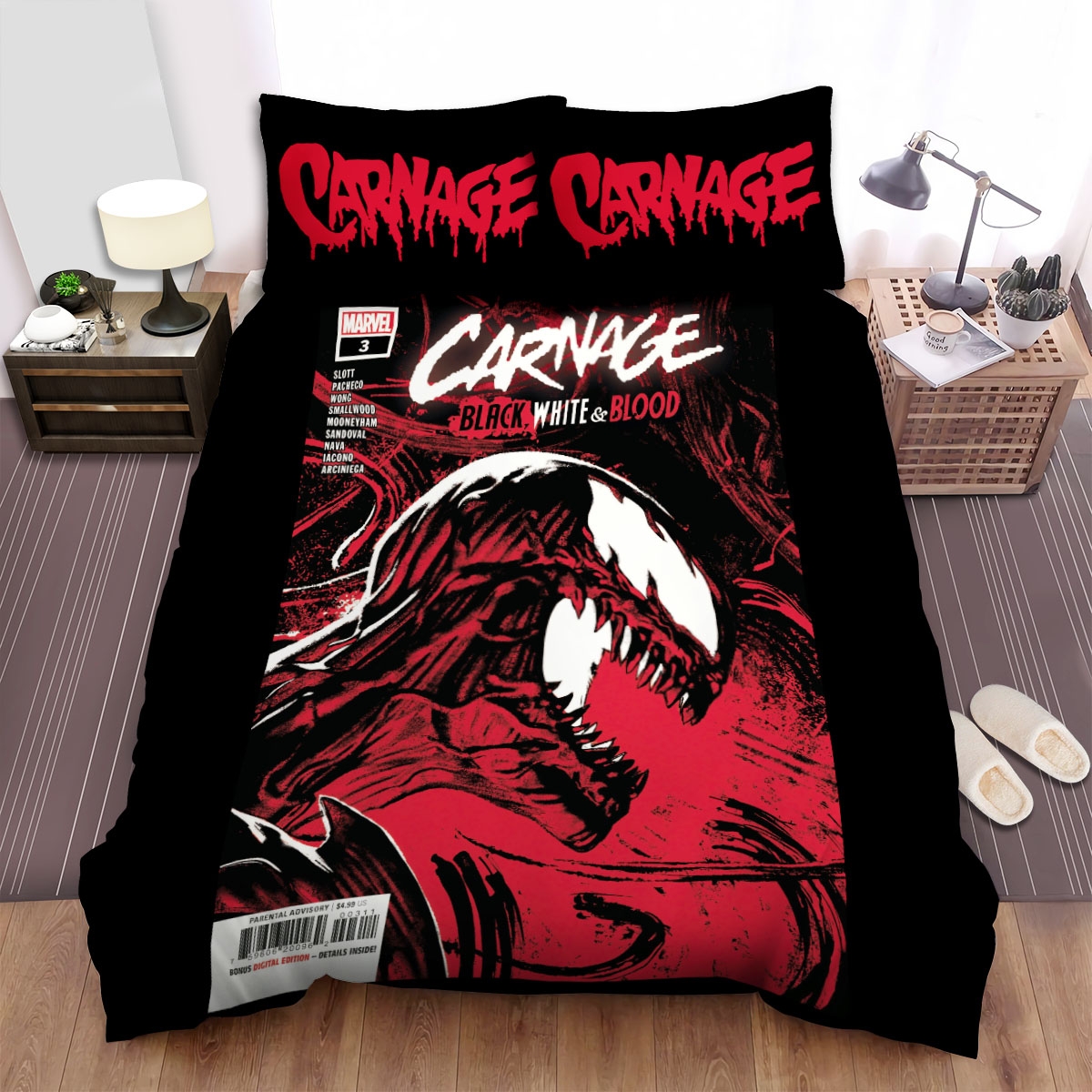 Carnage Black White And Blood Bed Sheets Spread Duvet Cover Bedding Set - Unique Anime Apparel for Fans
