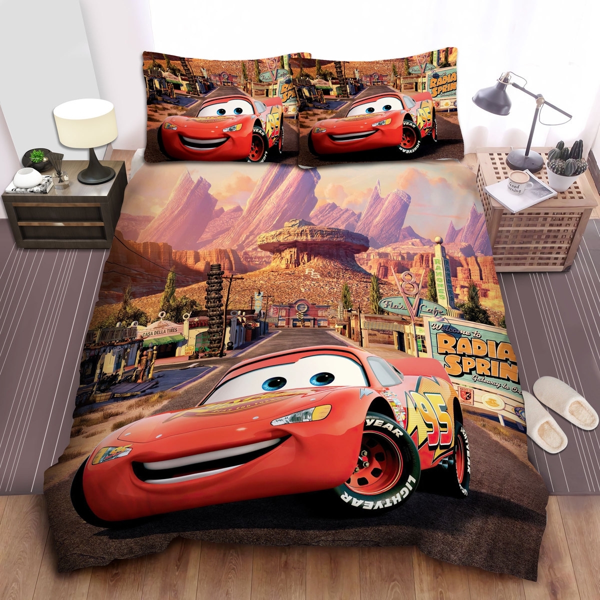 Cars Mcqueen And Radiator Springs Bed Sheets Spread Duvet Cover Bedding Set - Unique Anime Apparel for Fans