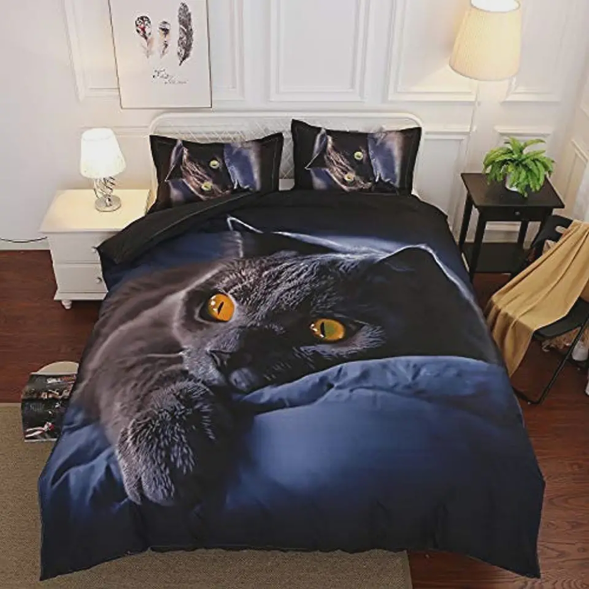 Cartoon Black Cat Twin 3d Navy Animal Printed Duvet Cover Bedding Set - Unique Anime Apparel for Fans