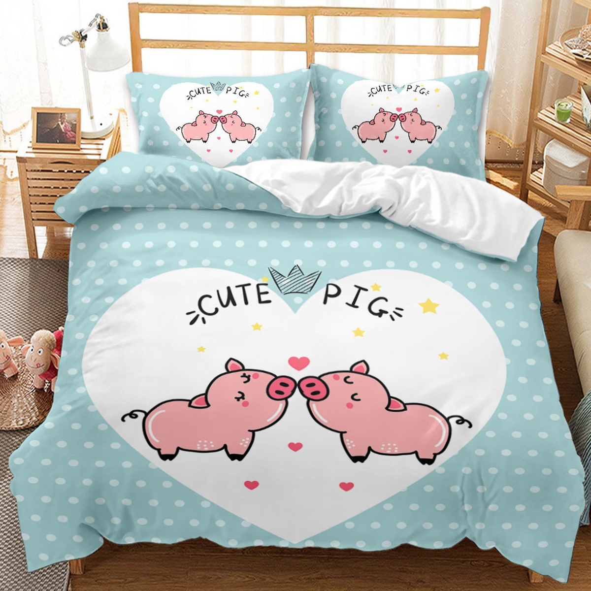 Cartoon Pig Cute Pig Bedding Set Bed Sheets Spread Comforter Duvet Cover Bedding Set - Unique Anime Apparel for Fans