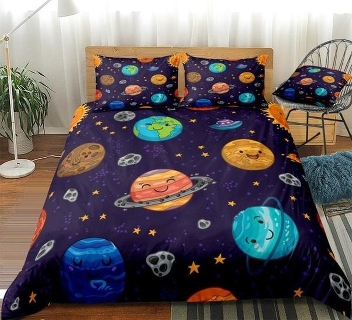 Cartoon Planets Bed Sheets Spread Duvet Cover Bedding Set - Unique Anime Apparel for Fans