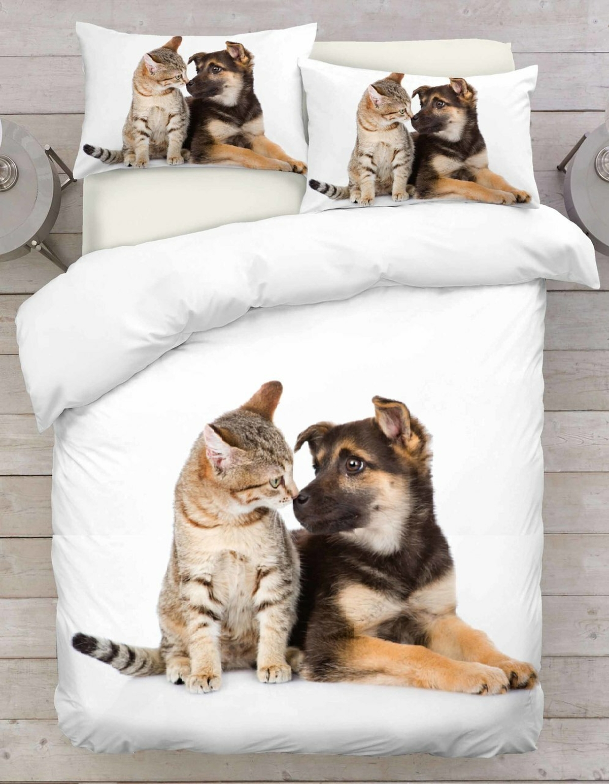 Cat And Dog Friendship Bedding Set Bed Sheets Spread Duvet Cover Bedding Set - Unique Anime Apparel for Fans