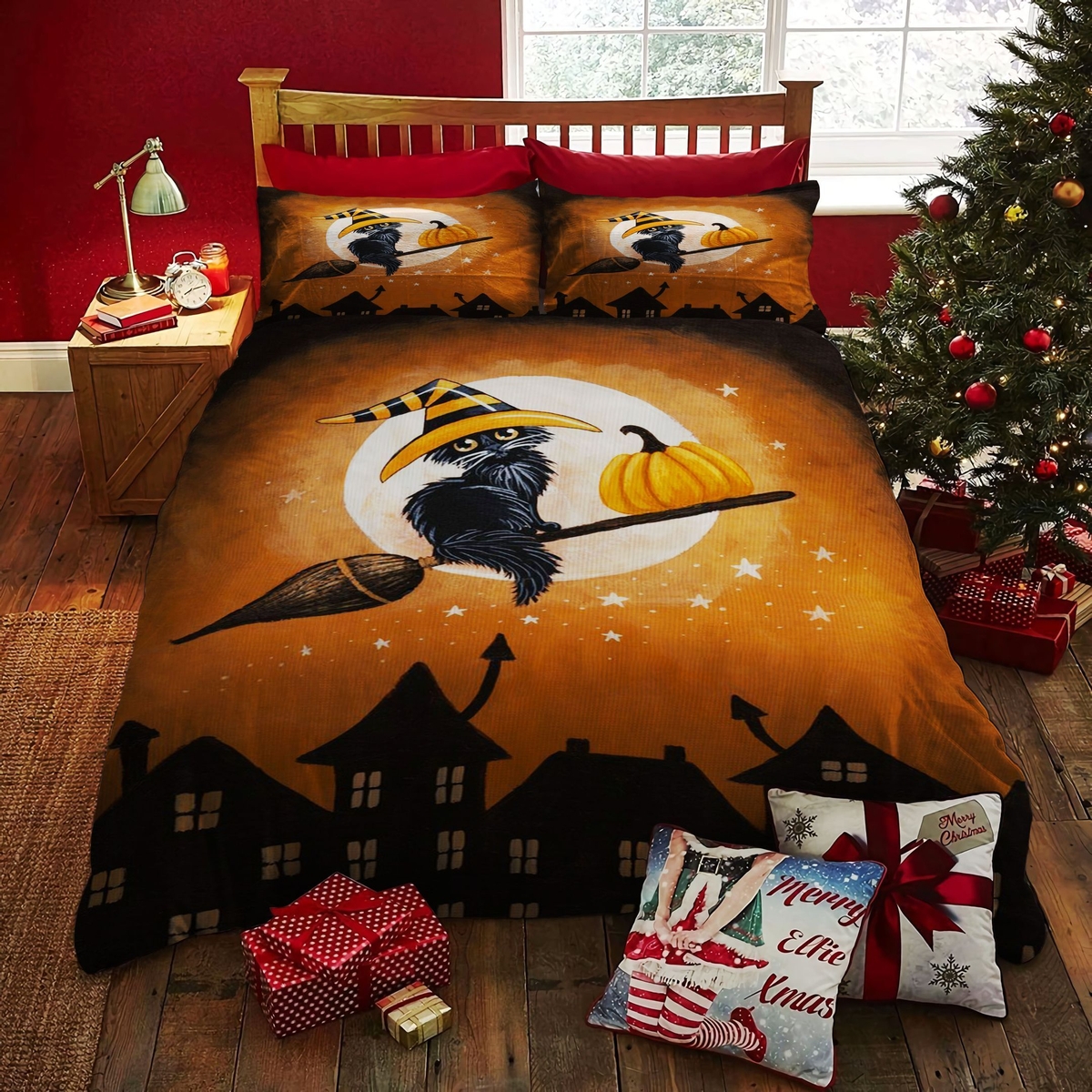 Cat Halloween Bed Sheets Spread Duvet Cover Bedding Set - Unique Anime Apparel for Fans