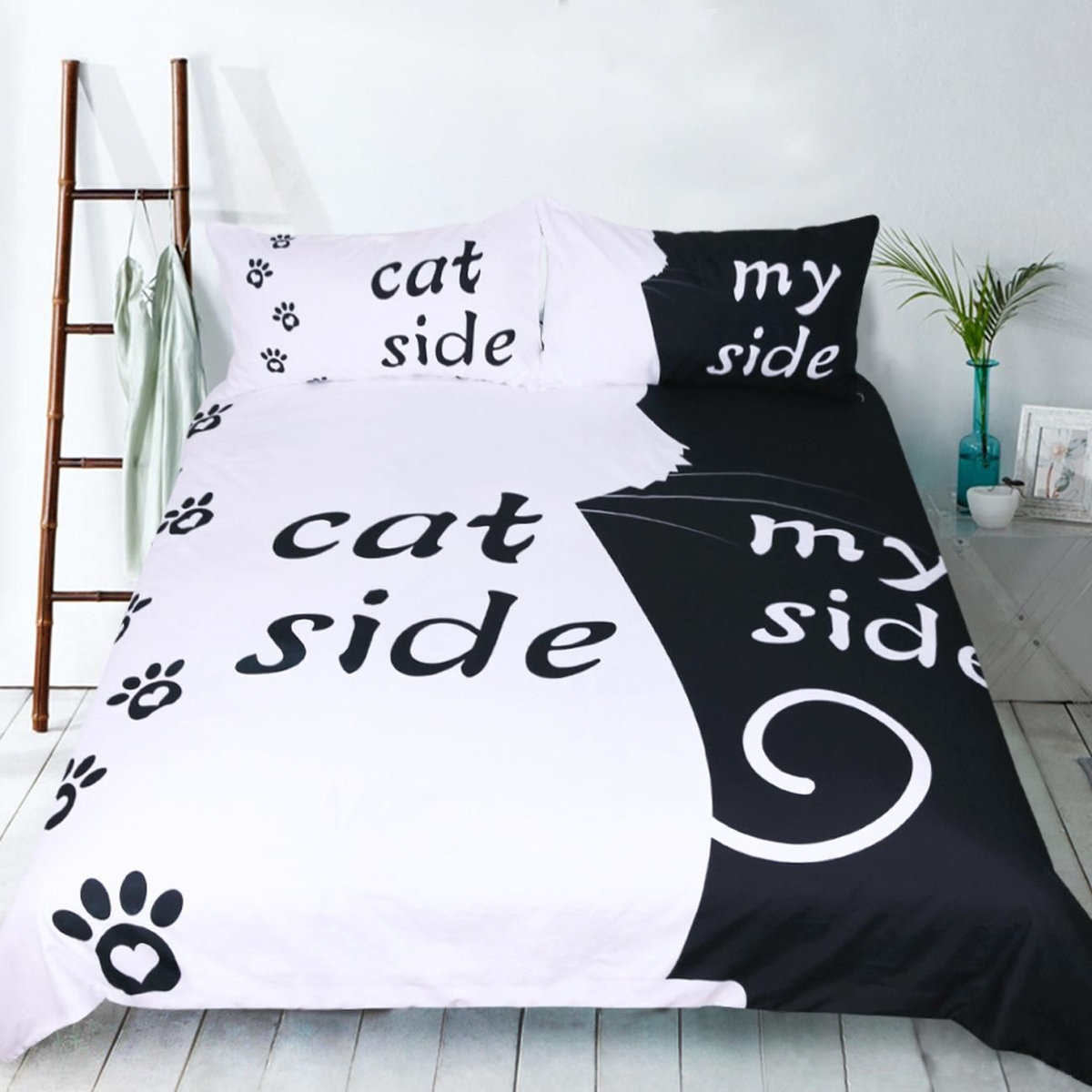 Cat Side And My Side Printed Bed Sheets Spread Duvet Cover Bedding Set - Unique Anime Apparel for Fans