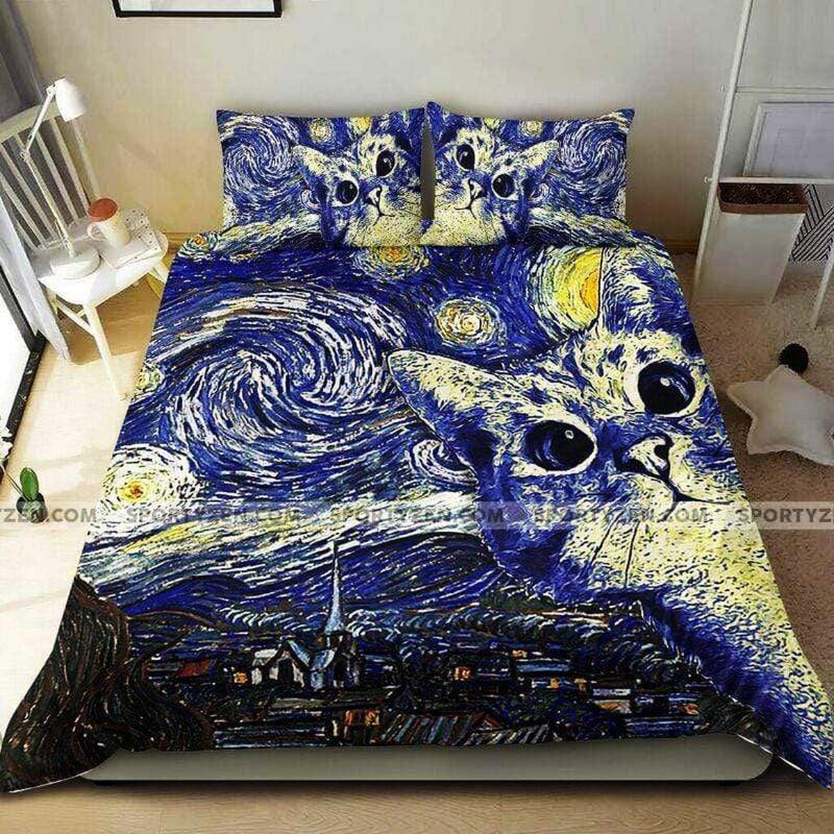 Cat Starry Night Duvet Cover Cat Bedding Set - Unique Anime Apparel for Fans