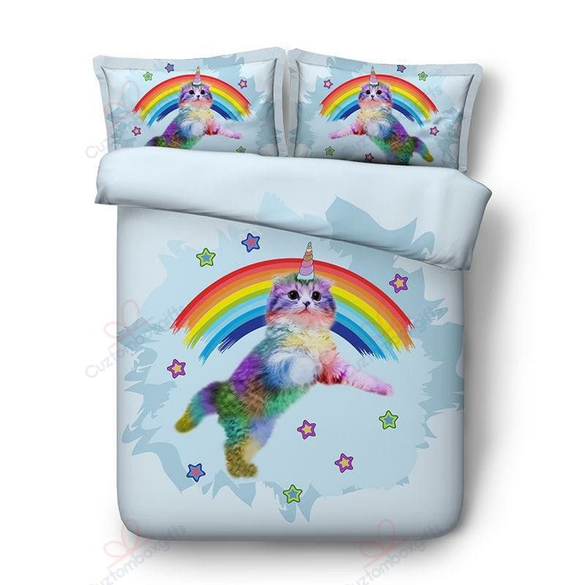 Cat Unicorn Rainbow Bed Sheets Spread Duvet Cover Bedding Set - Unique Anime Apparel for Fans
