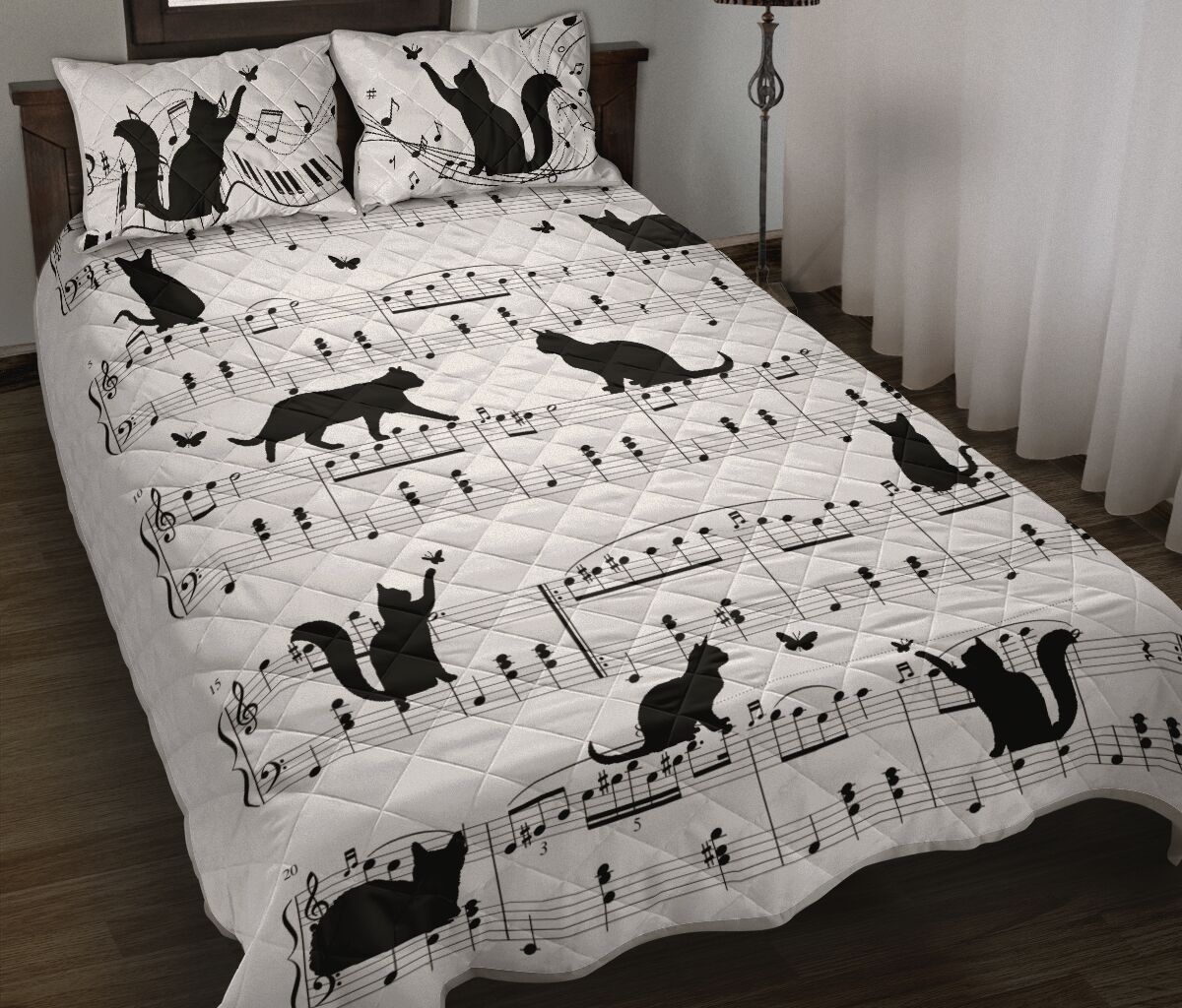 Cats And Sheet Music Quilt Bedding Set - Unique Anime Apparel for Fans