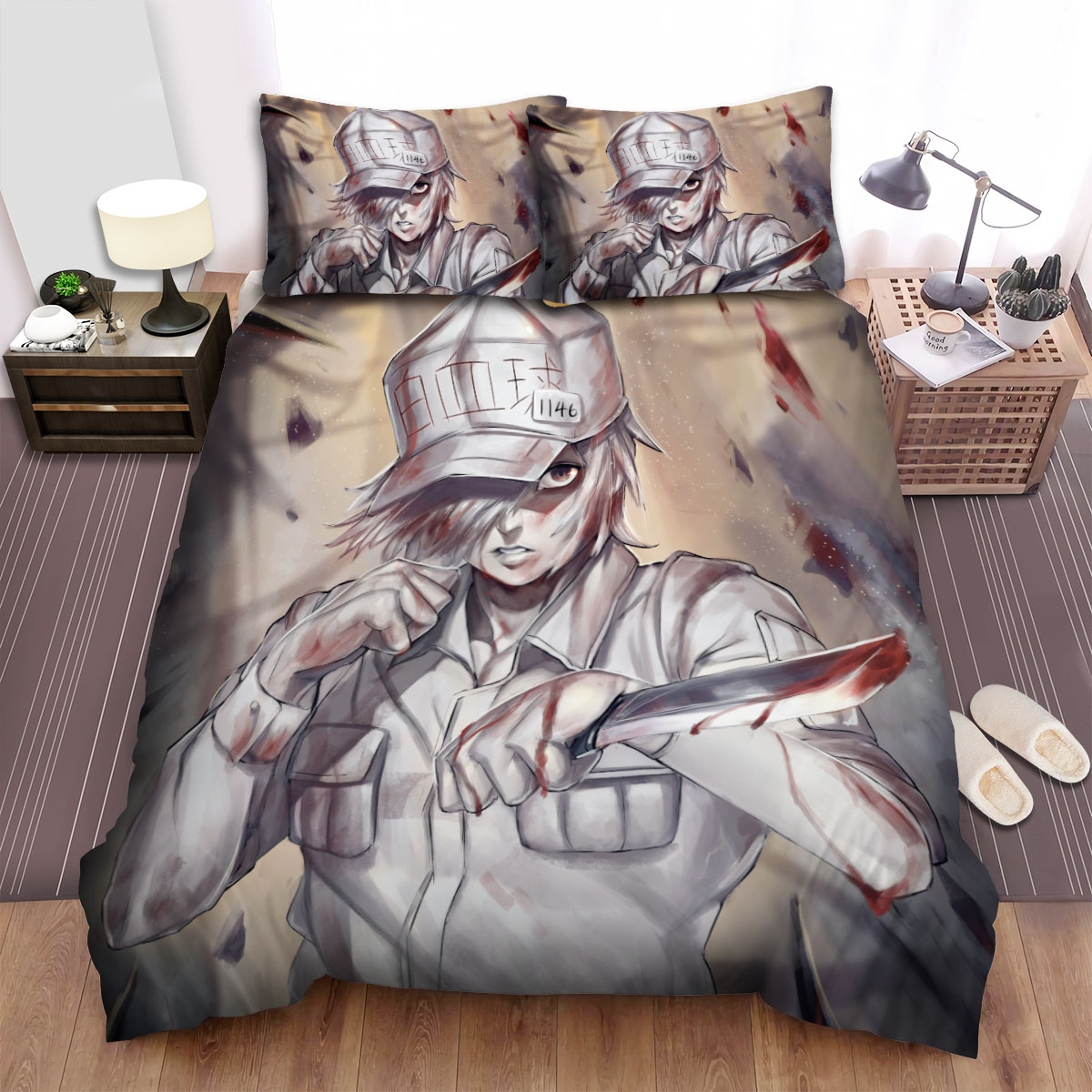 Cells At Work Character With The Knife Bed Sheets Spread Comforter Duvet Cover Bedding Set - Unique Anime Apparel for Fans