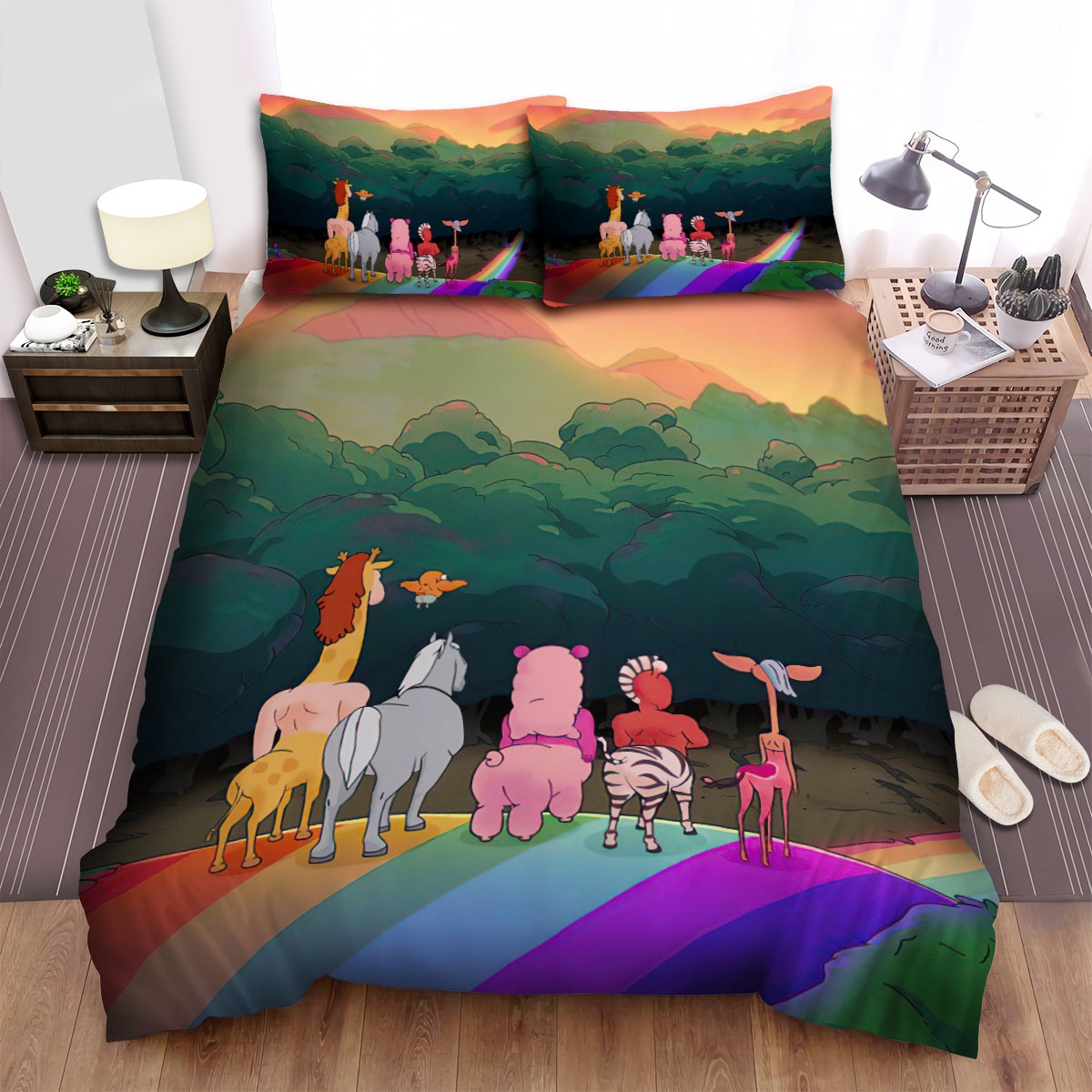 Centaurworld Group On The Rainbow Way Bed Sheets Spread Duvet Cover Bedding Set - Unique Anime Apparel for Fans