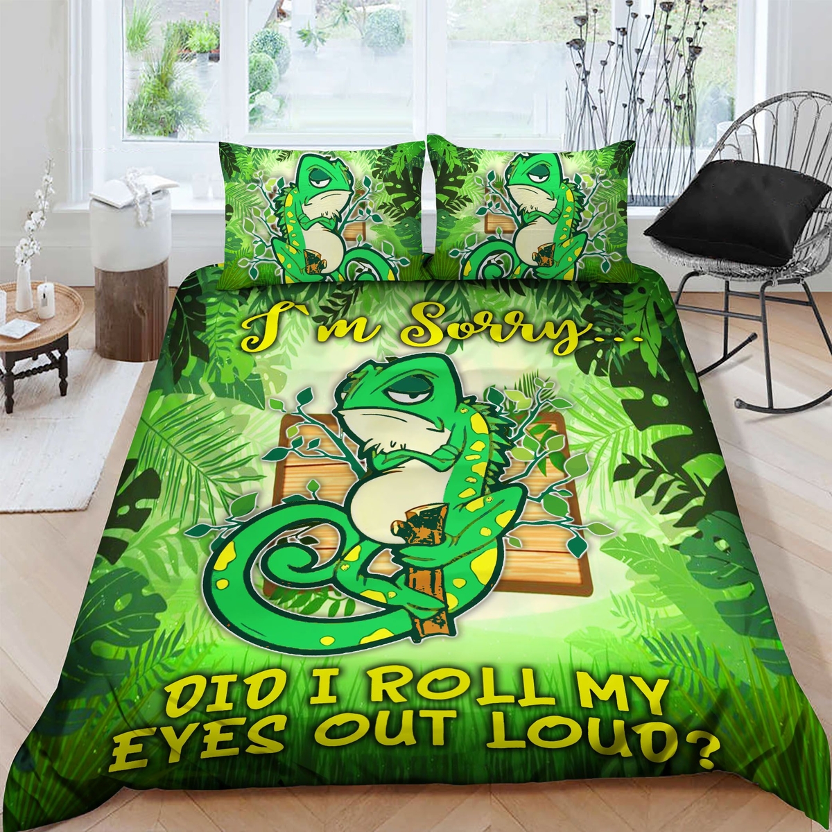 Chameleon Did I Roll My Eyes Out Loud Bed Sheets Spread Comforter Duvet Cover Bedding Set - Unique Anime Apparel for Fans