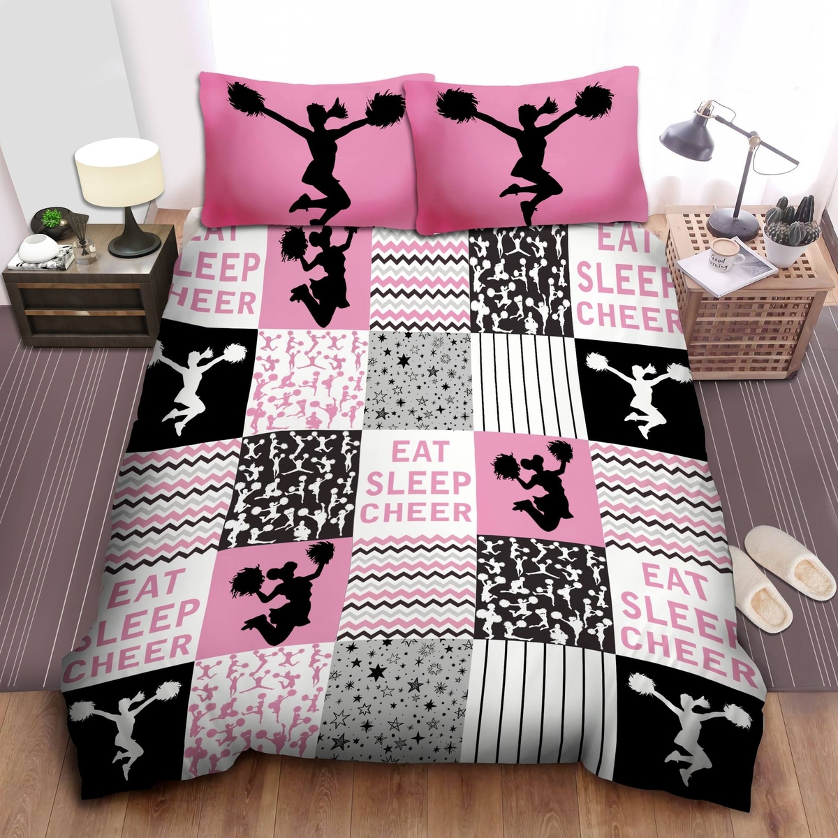 Cheerleader Eat Sleep Cheer Duvet Cover Bedding Set - Unique Anime Apparel for Fans