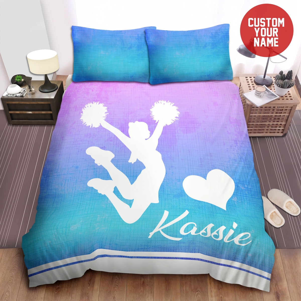 Cheerleader Girl With Heart Custom Duvet Cover Bedding Set With Name - Unique Anime Apparel for Fans