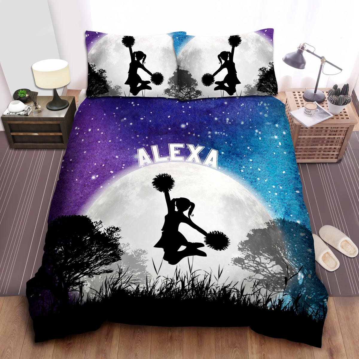 Cheerleader In The Galaxy Space Custom Name Duvet Cover Bedding Set - Unique Anime Apparel for Fans