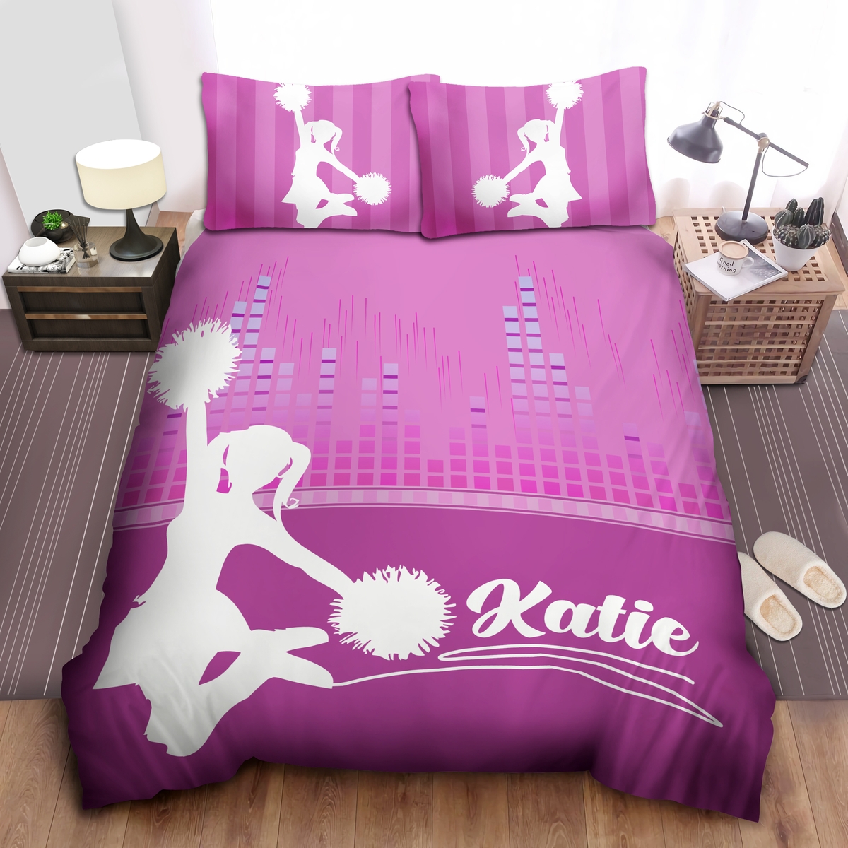 Cheerleader Simple Hot Pink Custom Name Duvet Cover Bedding Set - Unique Anime Apparel for Fans