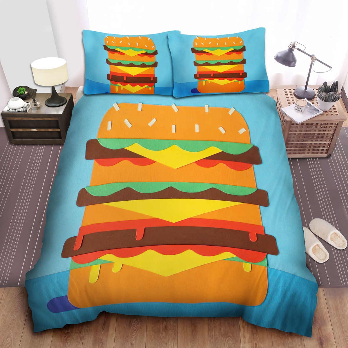 Cheeseburger Illustration Bed Sheet Spread Duvet Cover Bedding Set - Unique Anime Apparel for Fans