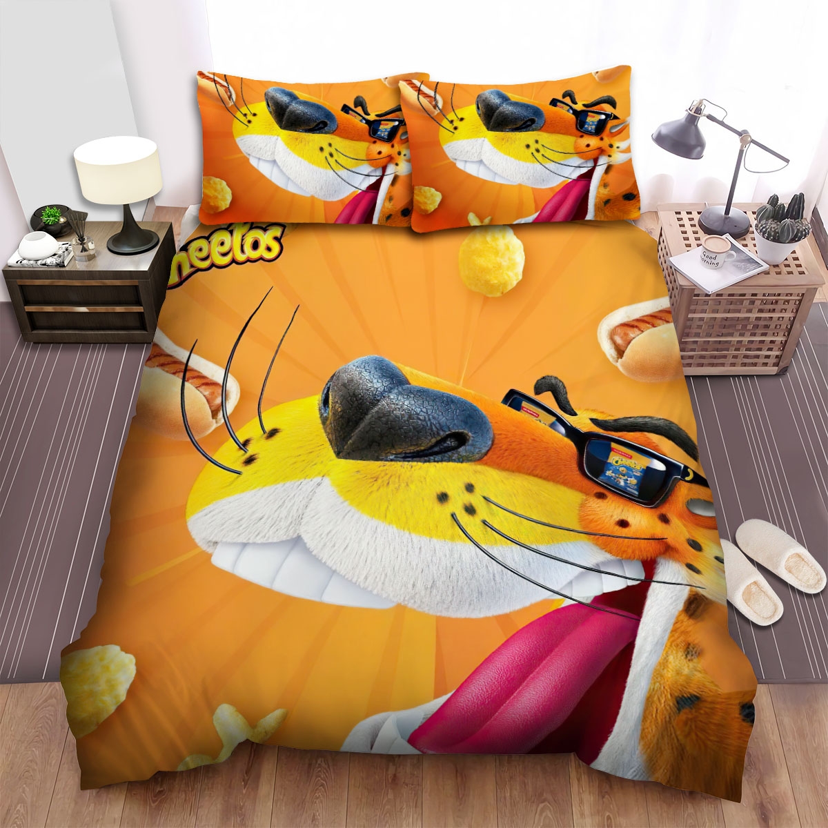 Cheetos Chester Cheetah & Hot Dogs Bed Sheets Spread Duvet Cover Bedding Set - Unique Anime Apparel for Fans