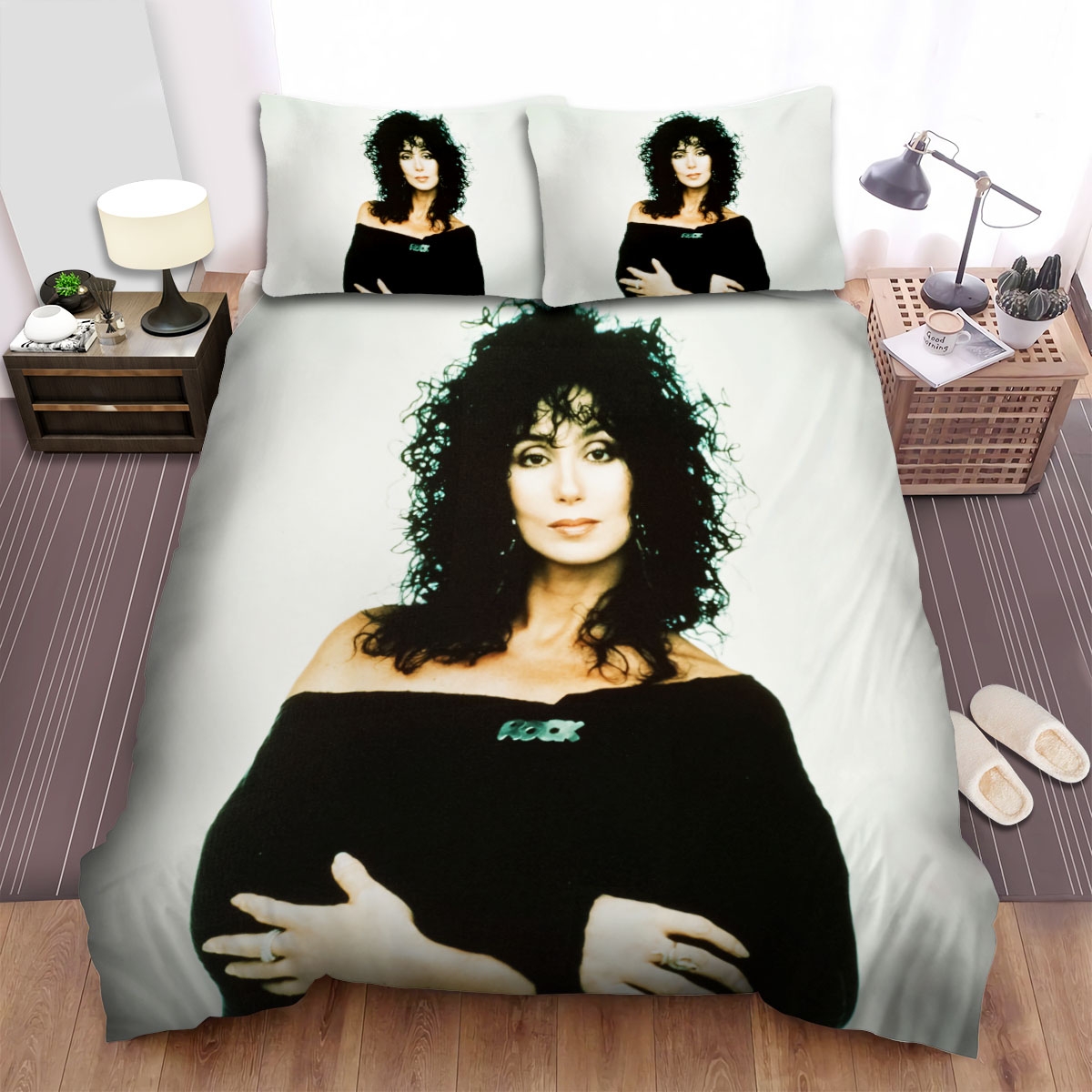 Cher In Curly Hair Photograph Bed Sheets Spread Duvet Cover Bedding Set - Unique Anime Apparel for Fans
