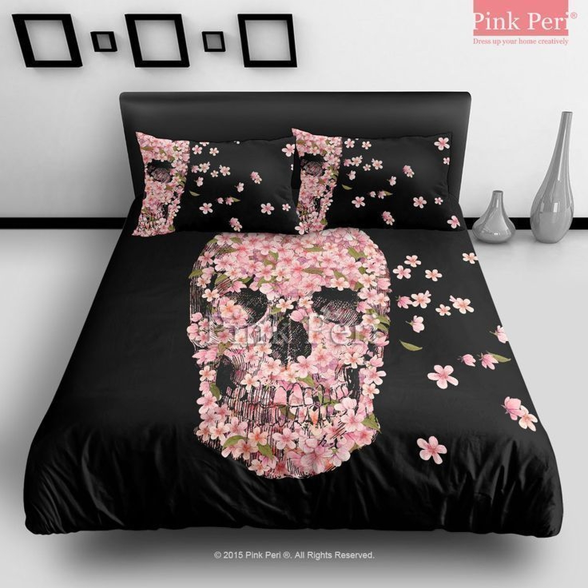 Cherry Blossom Skull Bed Sheets Duvet Cover Bedding Set Great Gifts For Birthday Christmas Thanksgiving - Unique Anime Apparel for Fans