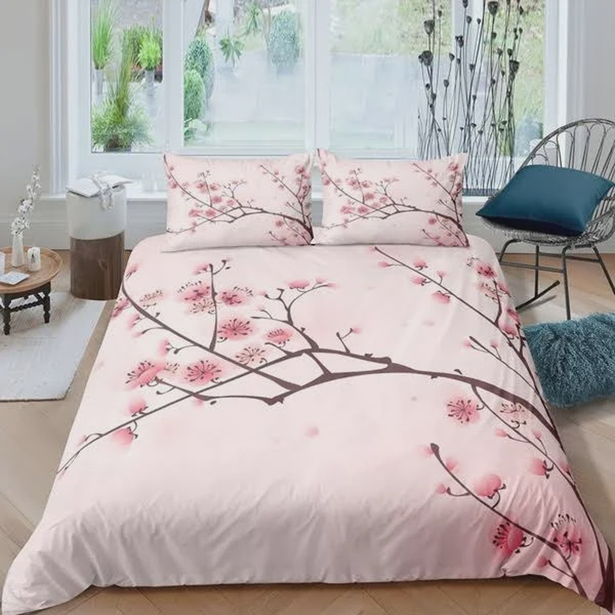 Cherry Blossoms Sakura Flowers Branch Japanese Spring Bed Sheets Spread Duvet Cover Bedding Set - Unique Anime Apparel for Fans