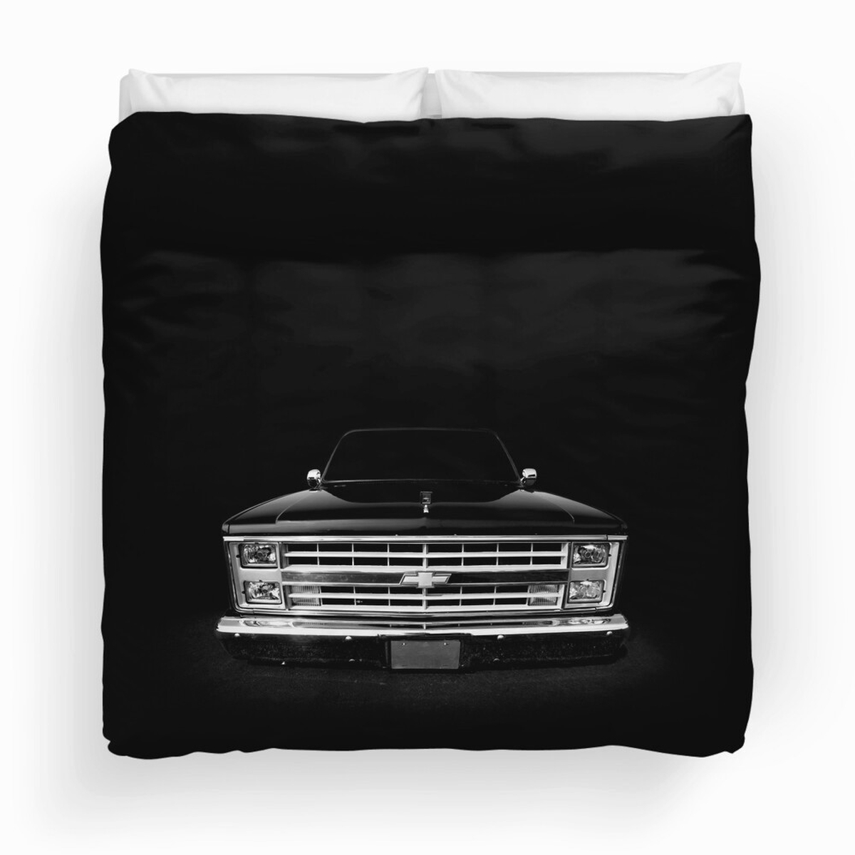 Chevy Silverado Square Body Pickup Black Duvet Cover Bedding Set - Unique Anime Apparel for Fans