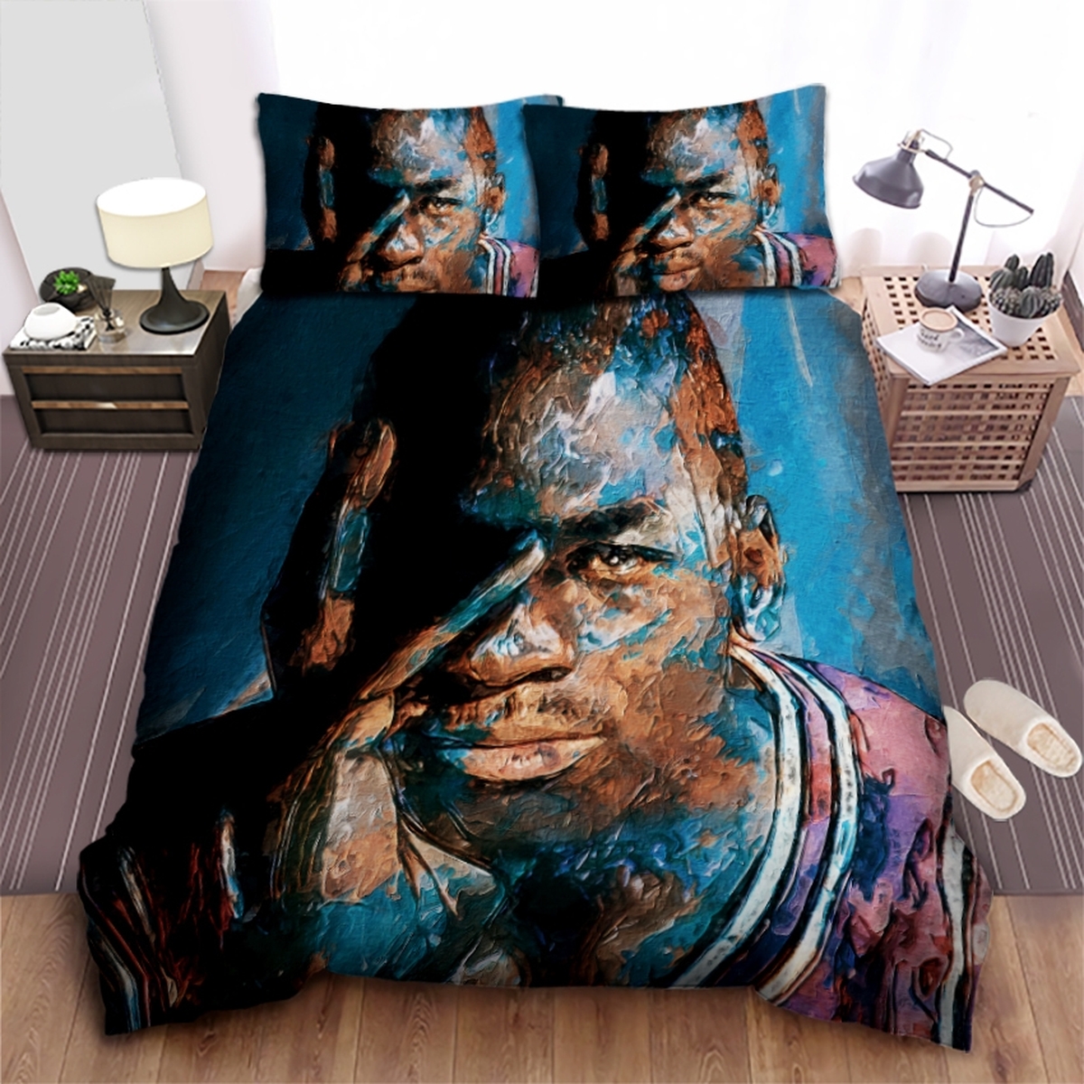 Chicago Bulls Michael Jordan Portrait Painting Bed Sheet Spread Comforter Duvet Cover Bedding Set - Unique Anime Apparel for Fans