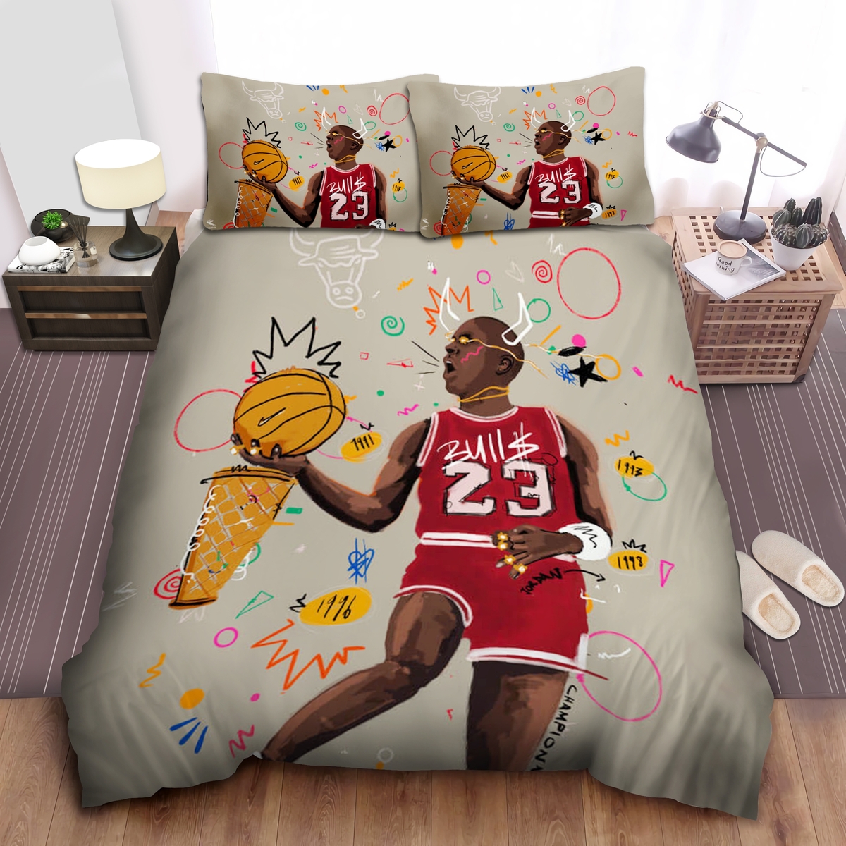 Chicago Bulls Michael Jordan The Goat Drawing Bed Sheet Spread Duvet Cover Bedding Set - Unique Anime Apparel for Fans