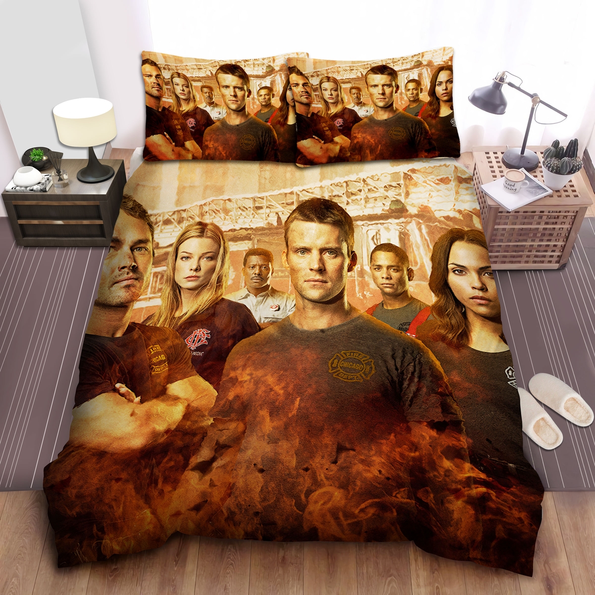Chicago Fire Characters In Flame Digital Art Bed Sheets Spread Comforter Duvet Cover Bedding Set - Unique Anime Apparel for Fans