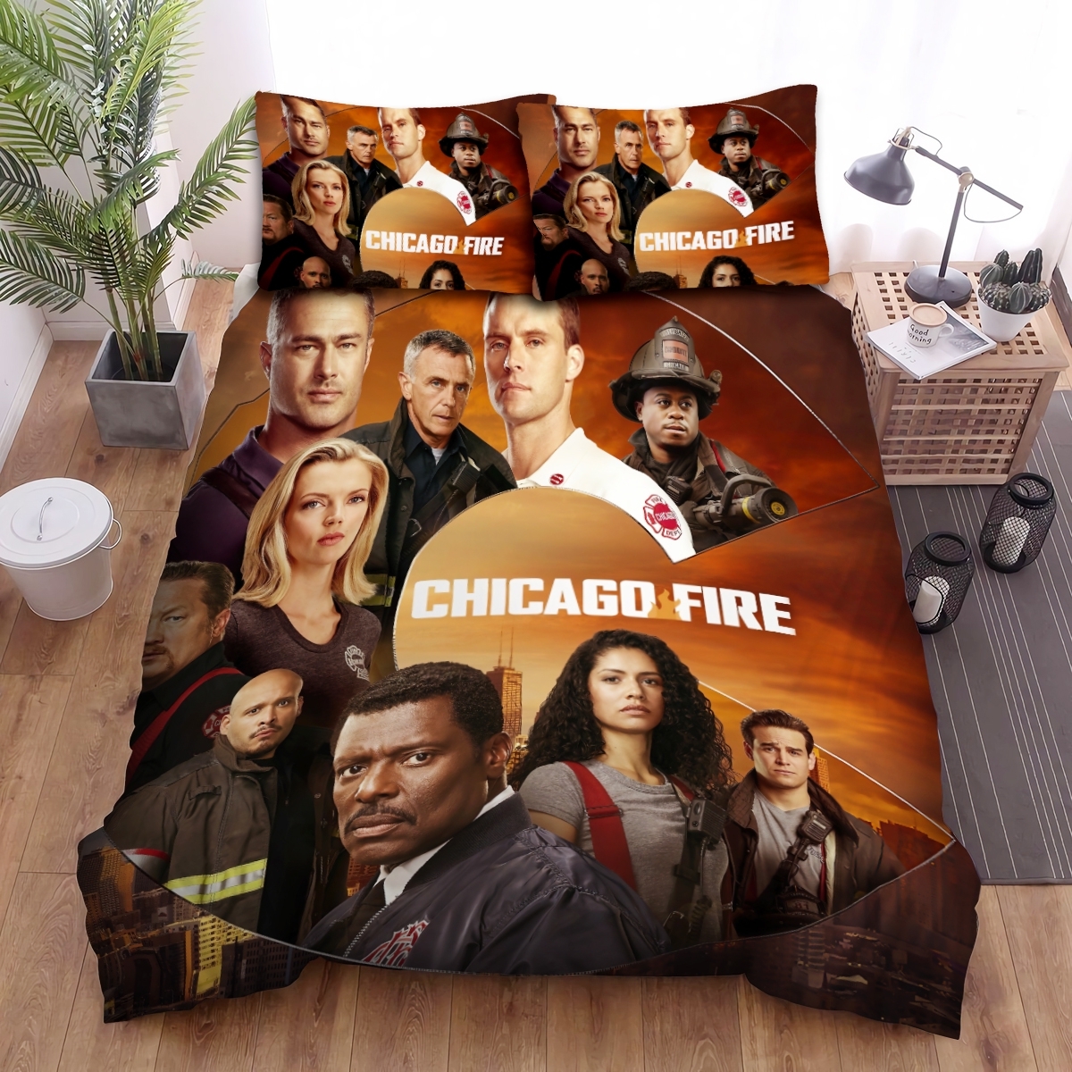 Chicago Fire Main Cast Poster Bed Sheets Spread Duvet Cover Bedding Set - Unique Anime Apparel for Fans