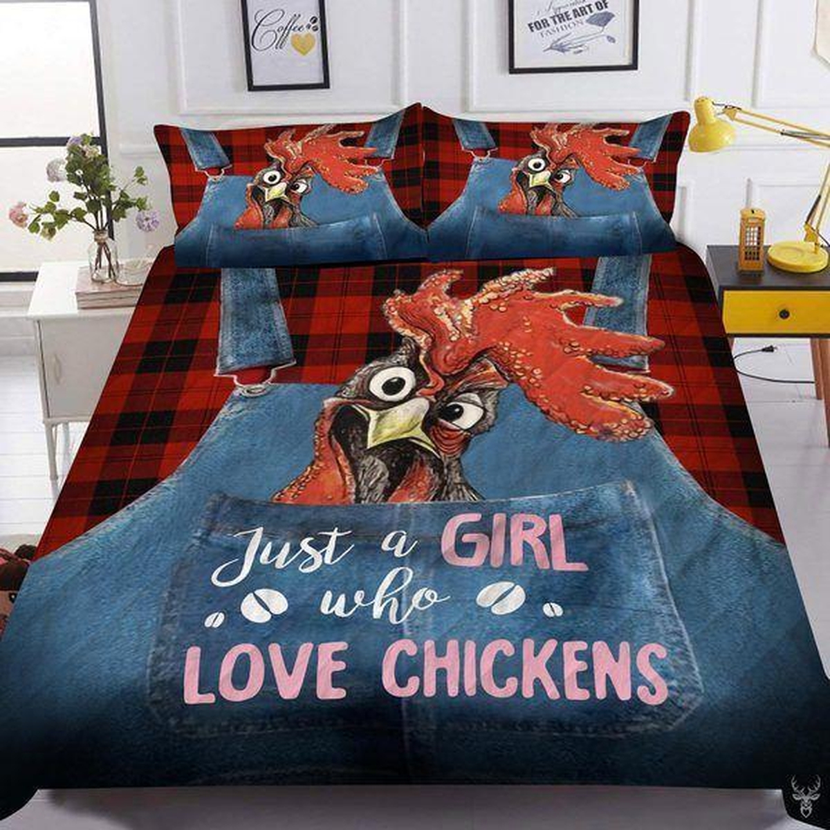 Chicken Just A Girl Who Love Chicken Bedding Set Bed Sheets Spread Duvet Cover Bedding Set - Unique Anime Apparel for Fans