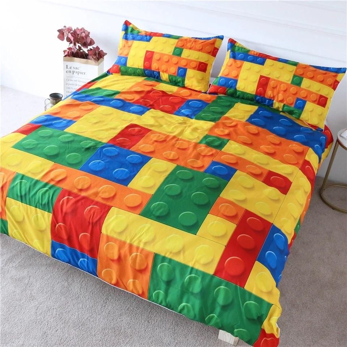 Children's Blocks Bed Sheets Spread Comforter Duvet Cover Bedding Set - Unique Anime Apparel for Fans