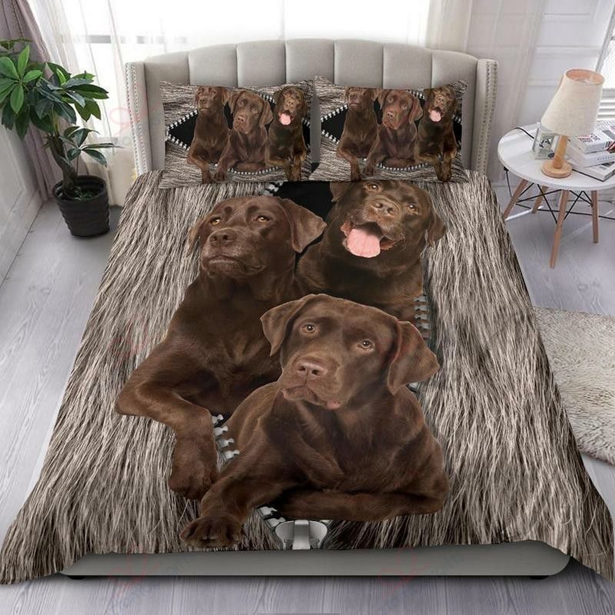Chocolate Labrador Dog Bed Sheets Spread Duvet Cover Bedding Set - Unique Anime Apparel for Fans