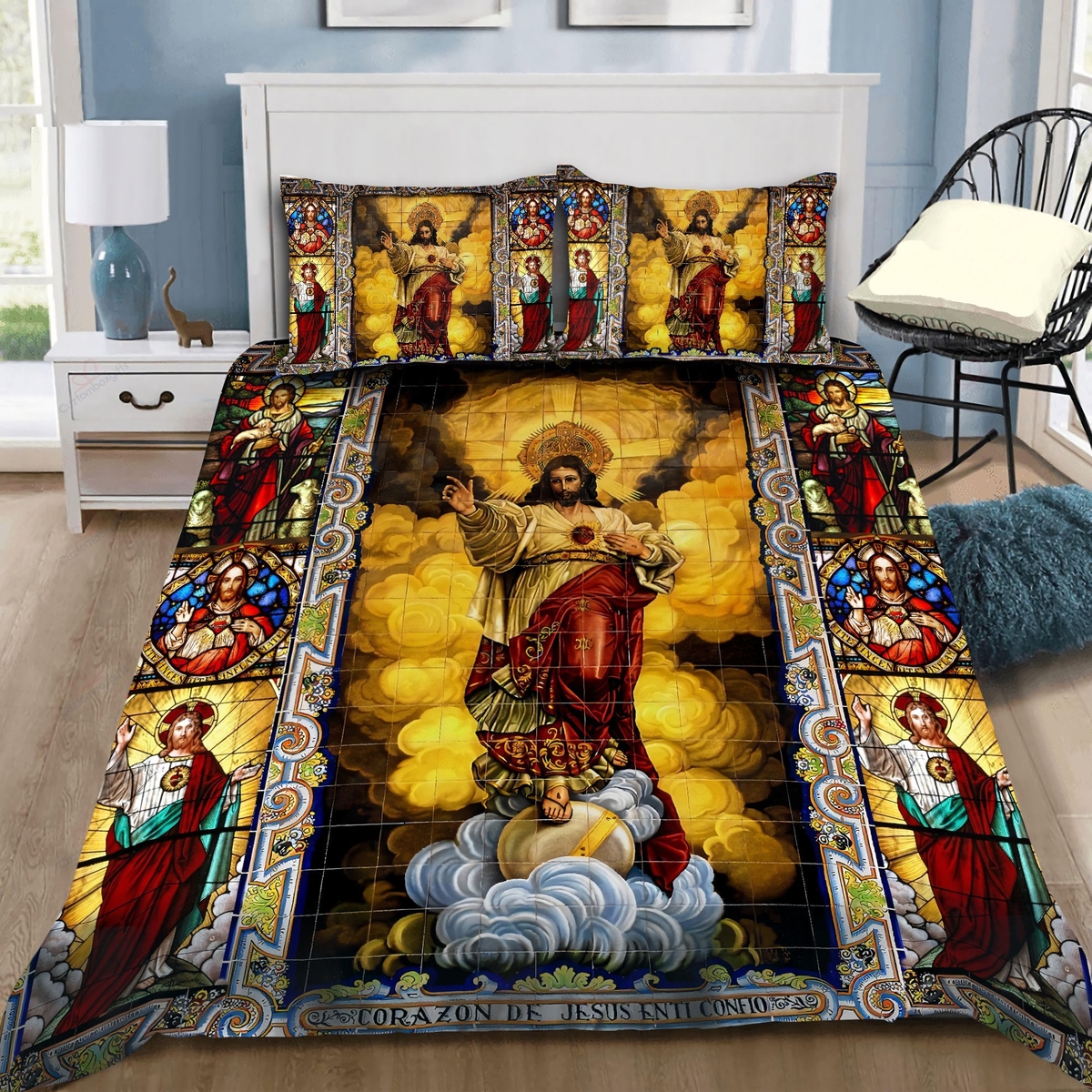 Christian Jesus Bed Sheets Spread Duvet Cover Bedding Set Gift for Jesus Lover - Unique Anime Apparel for Fans
