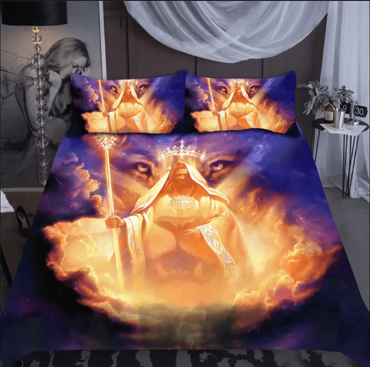 Christian Jesus Lion Duvet Cover Bedding Set - Unique Anime Apparel for Fans