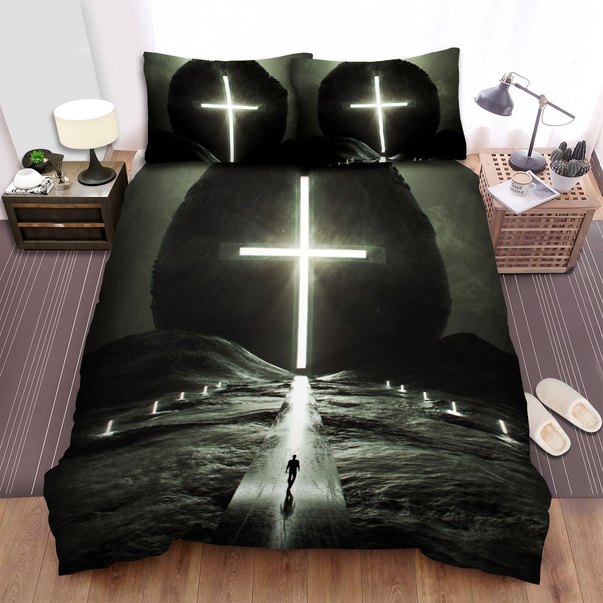 Christianity Black And White Christian Cross Bed Sheets Spread Comforter Duvet Cover Bedding Set - Unique Anime Apparel for Fans