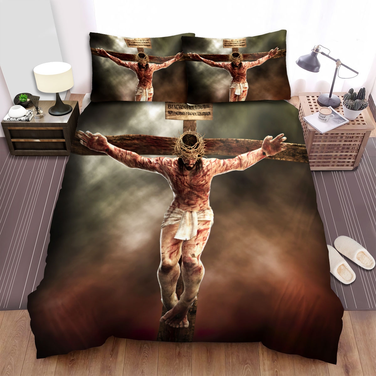 Christianity Jesus Crucifixion Bed Sheets Spread Comforter Duvet Cover Bedding Set - Unique Anime Apparel for Fans