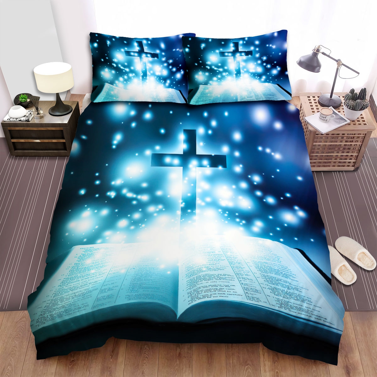 Christianity Jesus Radiant Light Cross Bed Sheets Spread Duvet Cover Bedding Set - Unique Anime Apparel for Fans